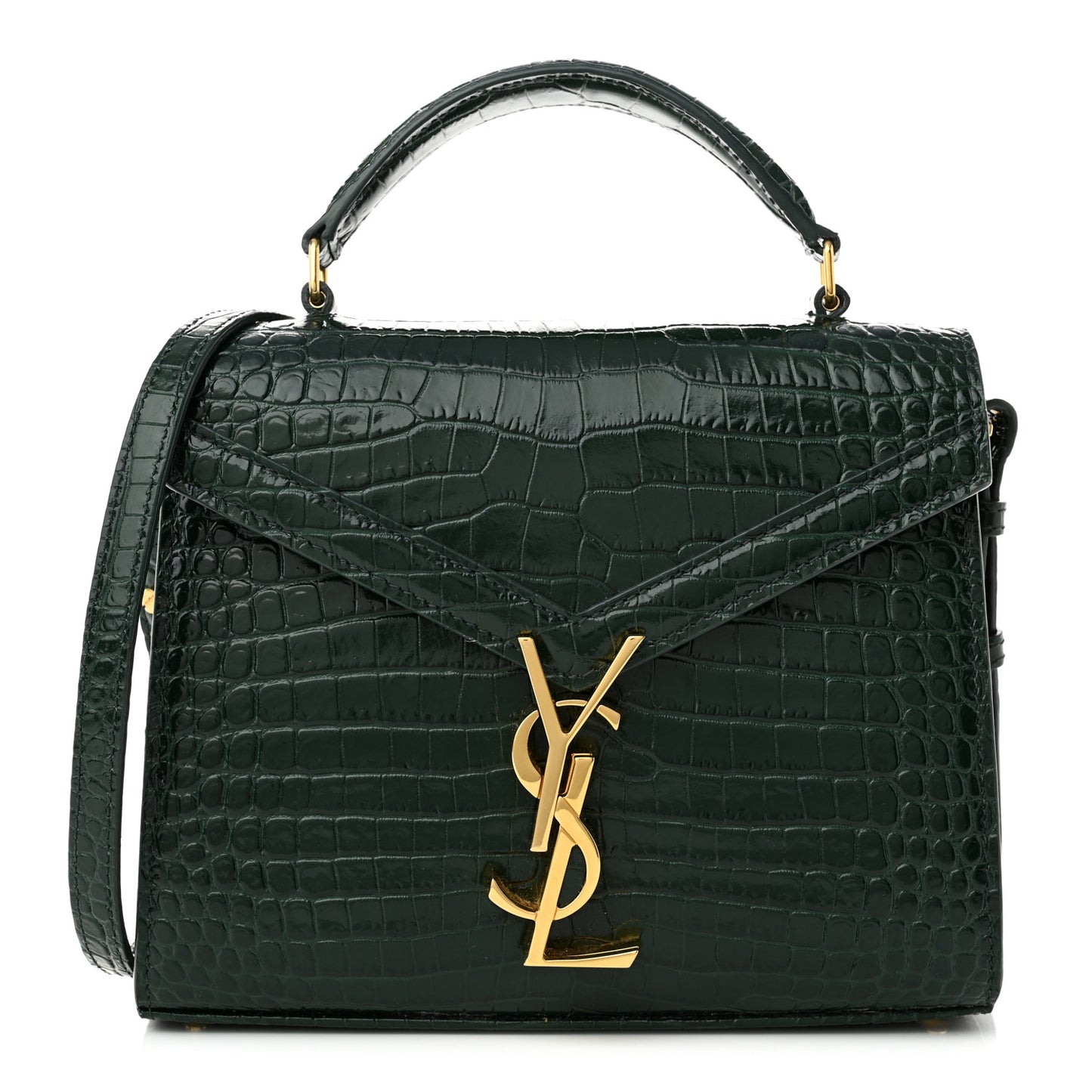 Calfskin Crocodile Embossed Mini Classic Monogram Cassandra Top Handle Green
