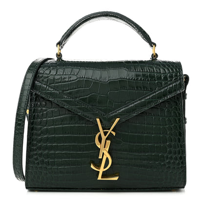 Saint Laurent Calfskin Crocodile Embossed Mini Classic Monogram Cassandra Top Handle Green 1 of 10