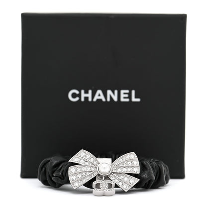 Chanel Lambskin Crystal Pearl CC Hair Scrunchie Black SIlver 5 of 5
