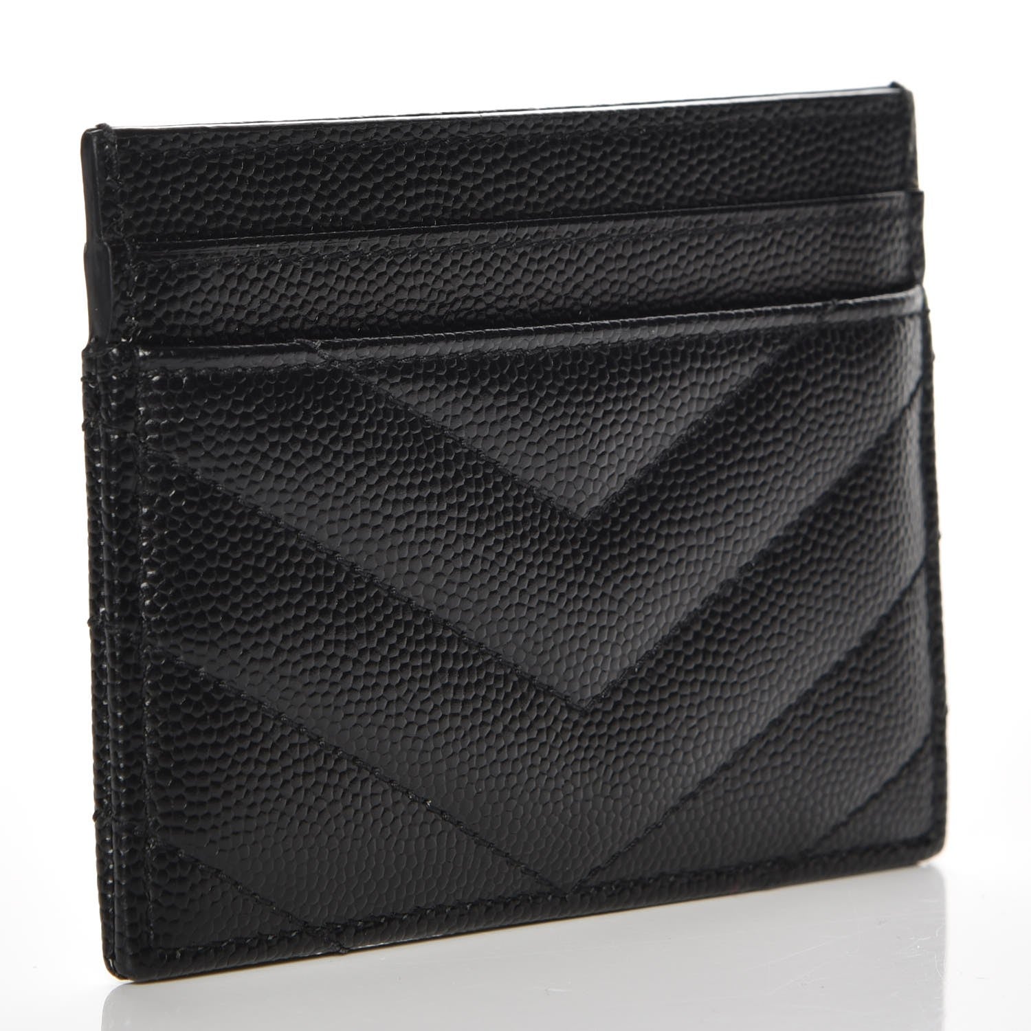 Saint Laurent Grain De Poudre Matelasse Chevron Monogram Credit Card Case Black 4 of 9