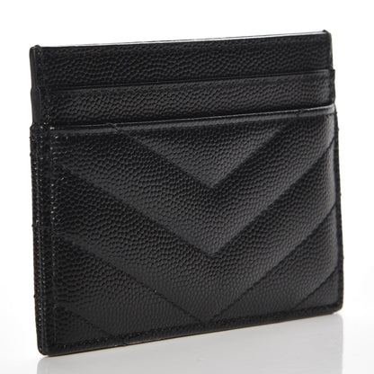 Saint Laurent Grain De Poudre Matelasse Chevron Monogram Credit Card Case Black 4 of 9