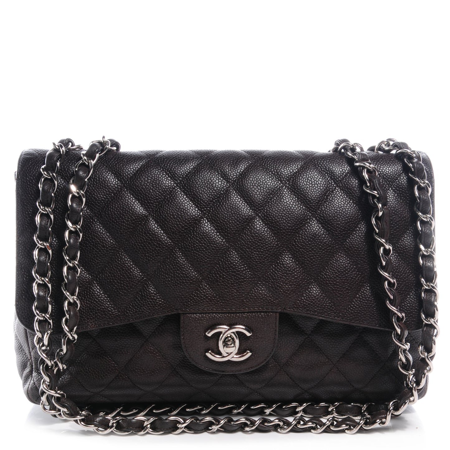Caviar Quilted Jumbo Single Flap Dark Brown