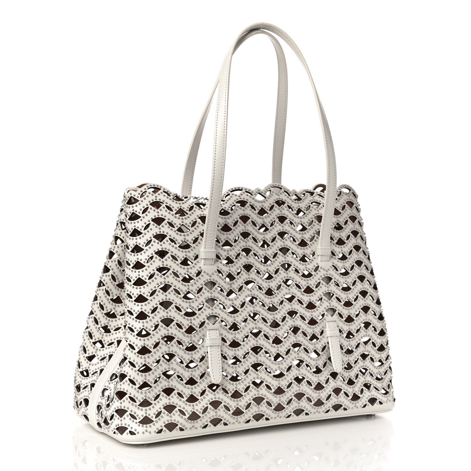 Alaia Calfskin Laser Cut Mina 32 Bag Blanc Optique 3 of 10