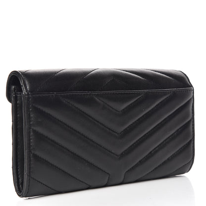 Saint Laurent Lambskin Y Quilted Monogram Large Loulou Flap Wallet Black 3 of 9