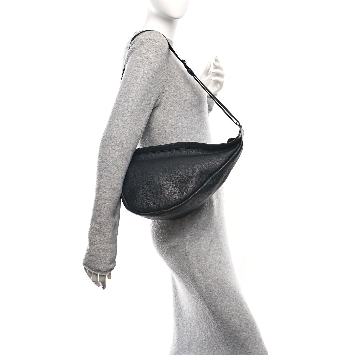 Grained Calfskin Large Slouchy Banana Bag Black