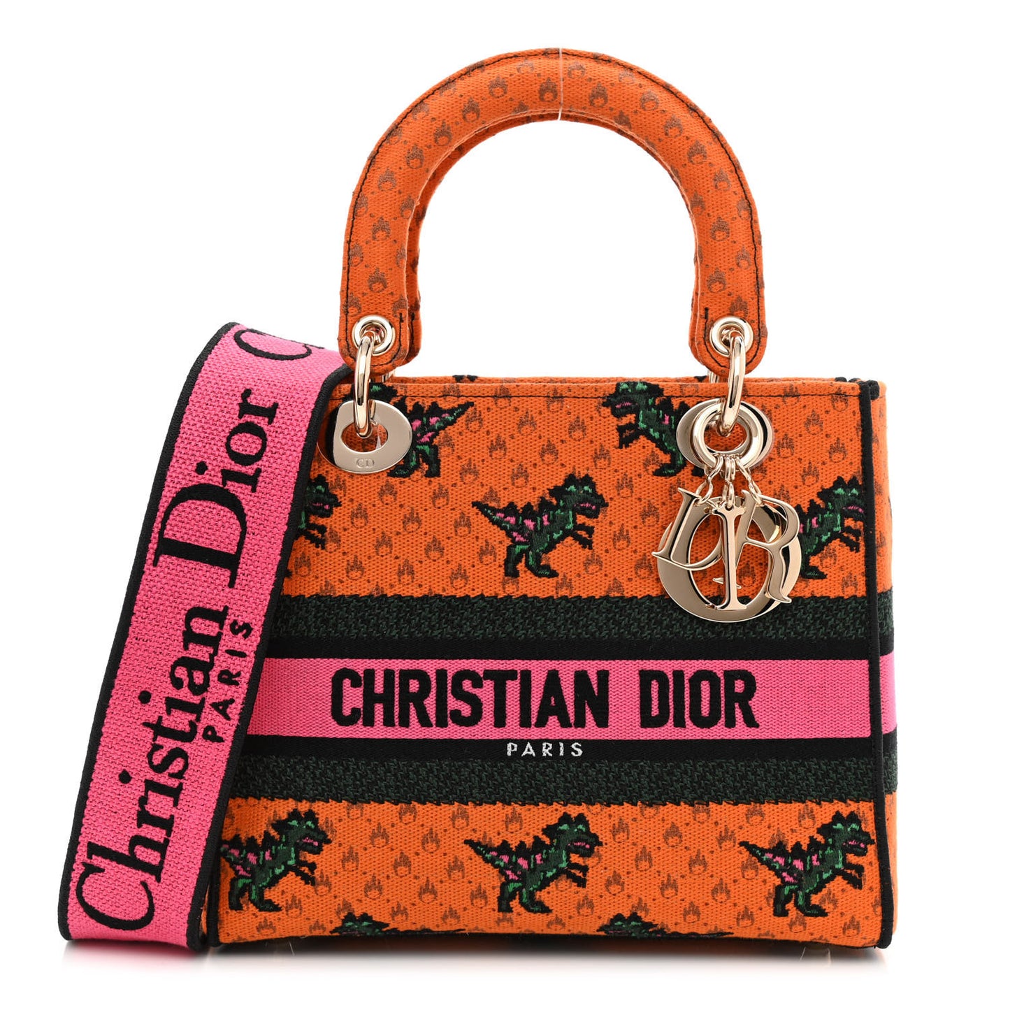 Canvas Embroidered Dino Medium Lady D-Lite Orange Multicolor
