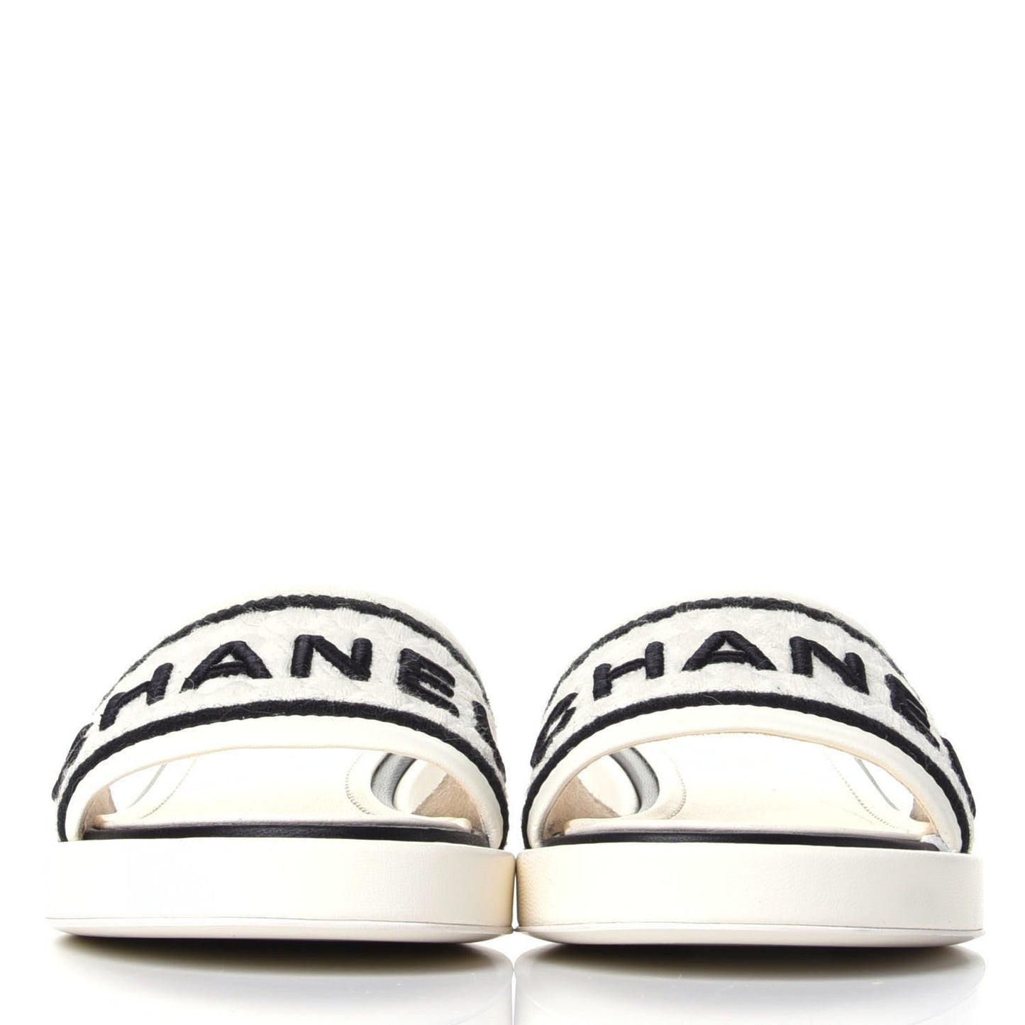 Lambskin Embroidered Logo Mules 36.5 Ivory Black