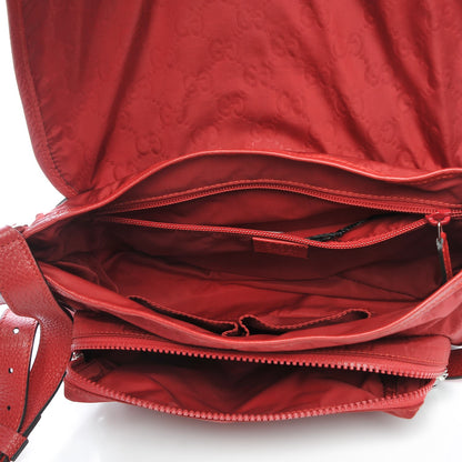 Gucci Nylon Monogram Double Buckle Flap Messenger Bag Vibrant Red 5 of 7