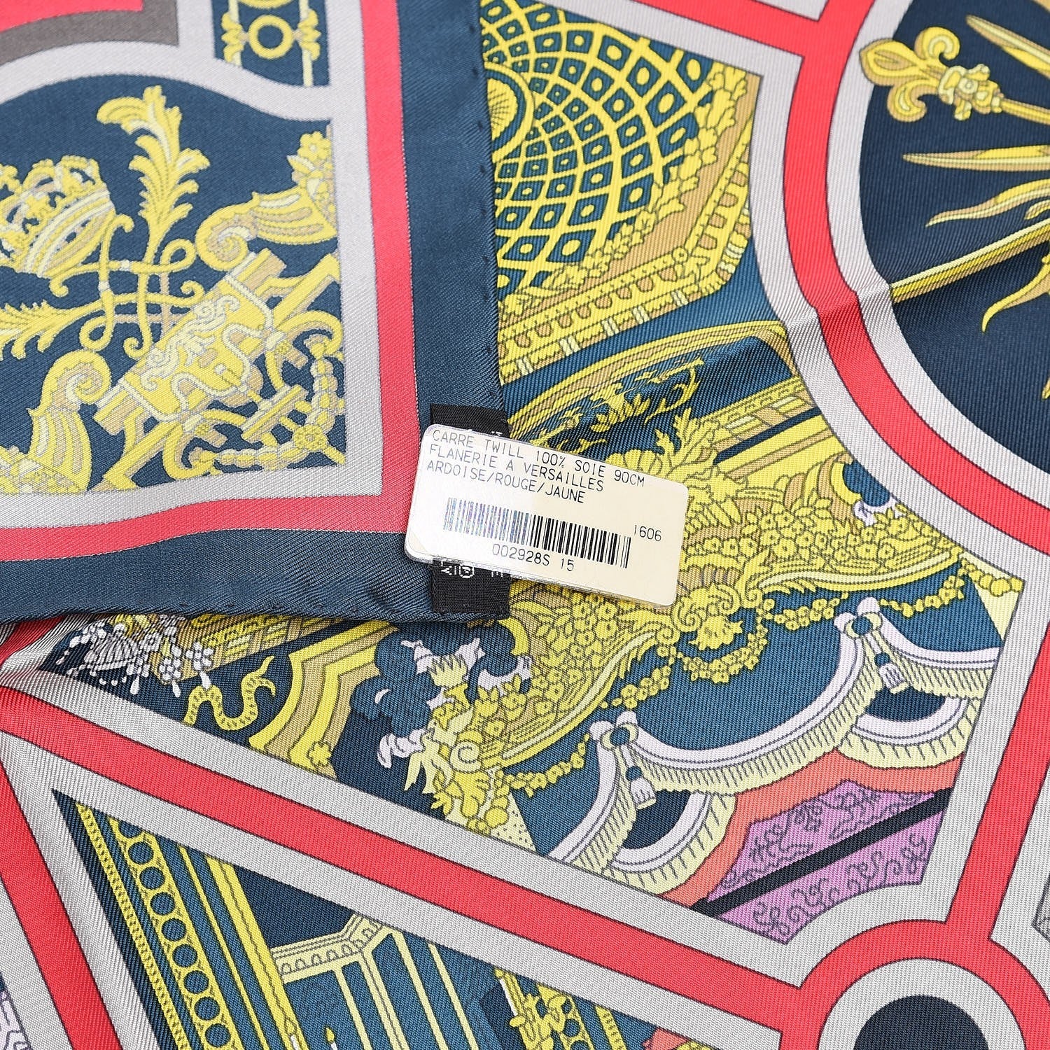 Hermes Silk Flanerie A Versailles Scarf 90 Ardoise Rouge Jaune 5 of 8