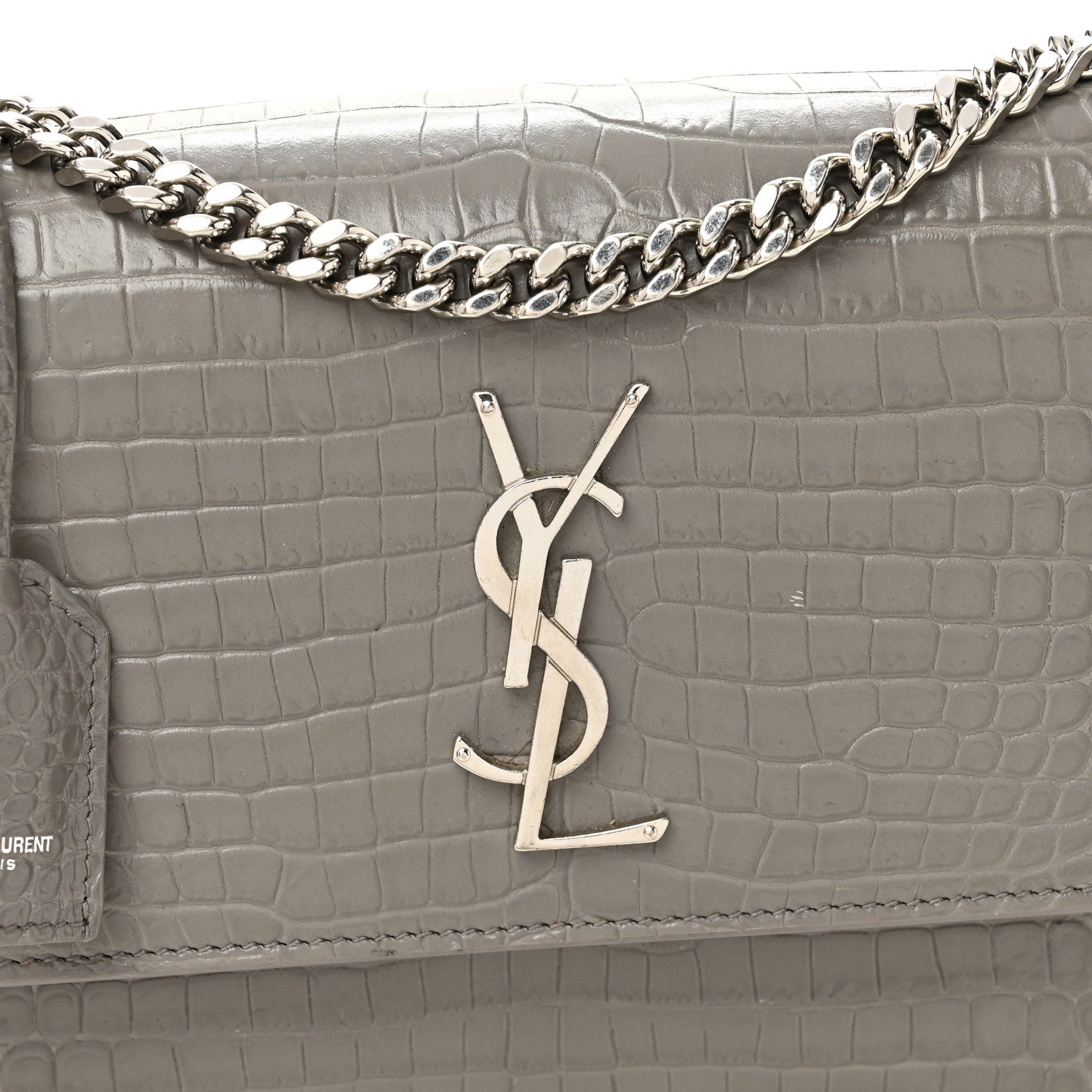 Saint Laurent Calfskin Crocodile Embossed Medium Monogram Sunset Fog 8 of 12
