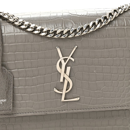 Saint Laurent Calfskin Crocodile Embossed Medium Monogram Sunset Fog 8 of 12
