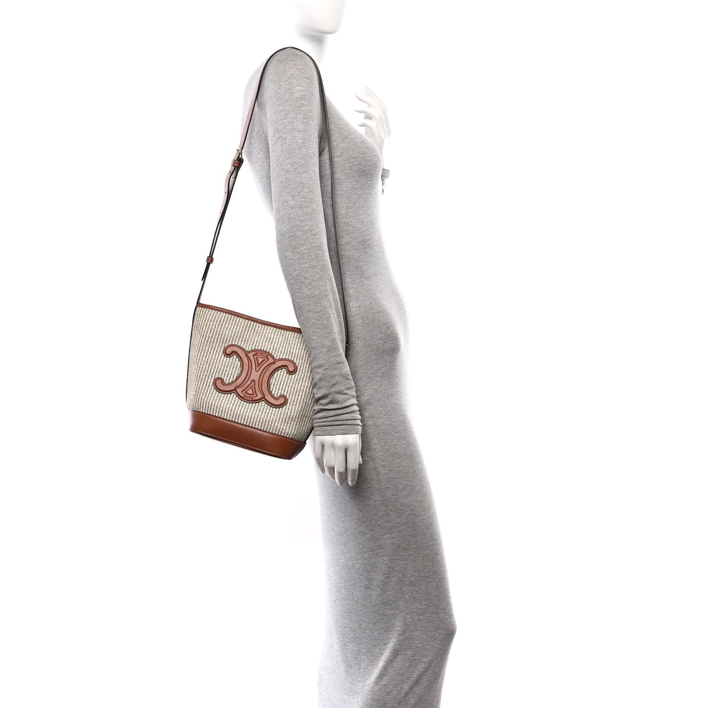 Canvas Calfskin Triomphe Small Bucket Bag Vanilla Tan