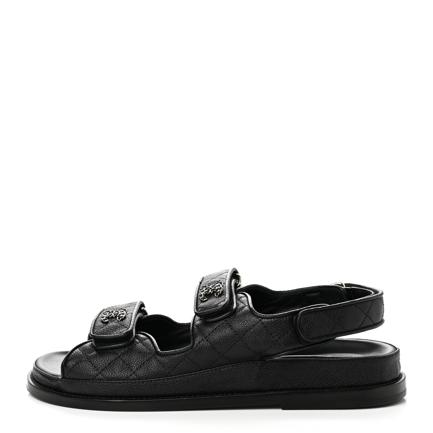 Grained Calfskin Velcro Dad Sandals 39 Black