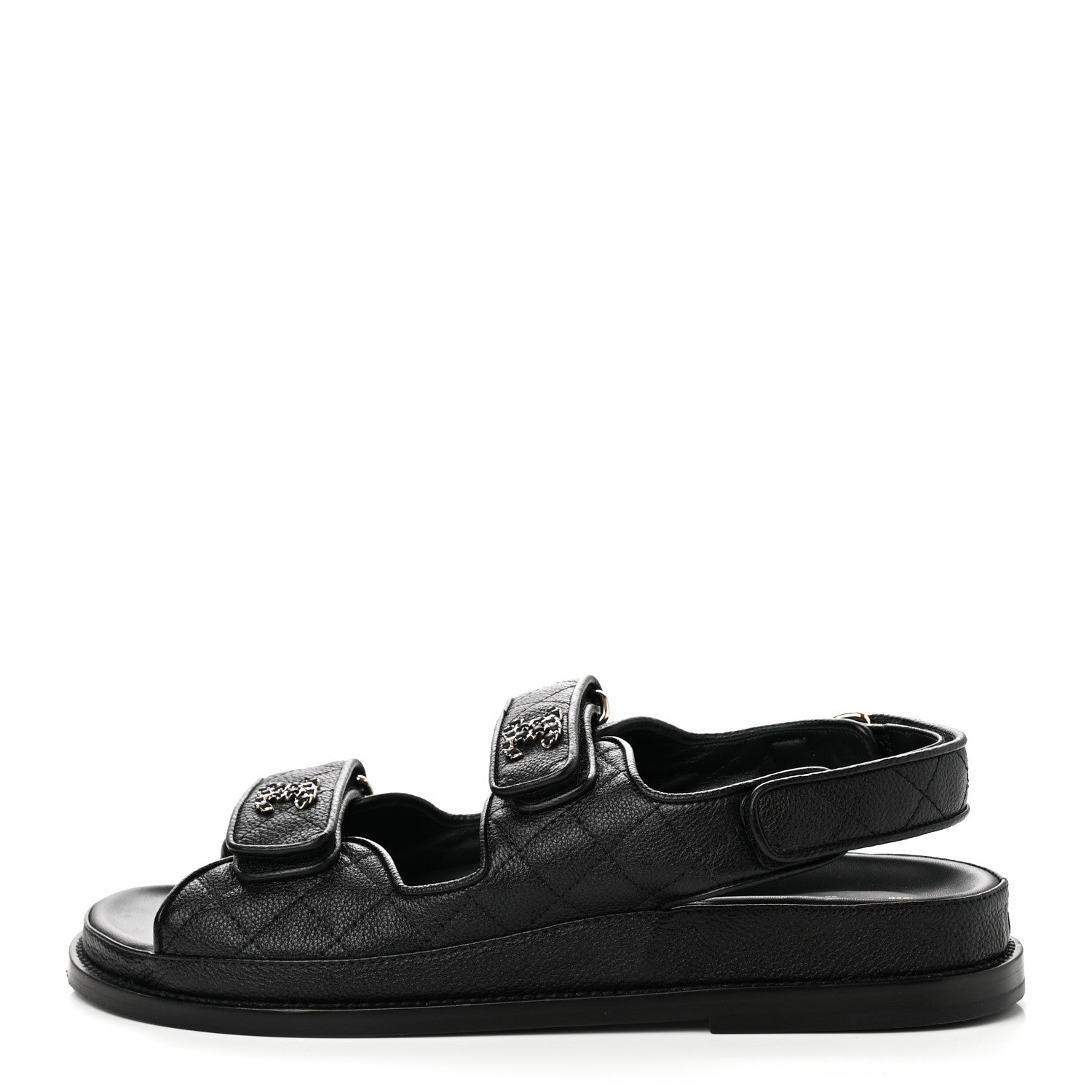 Chanel Grained Calfskin Velcro Dad Sandals 39 Black 1 of 8