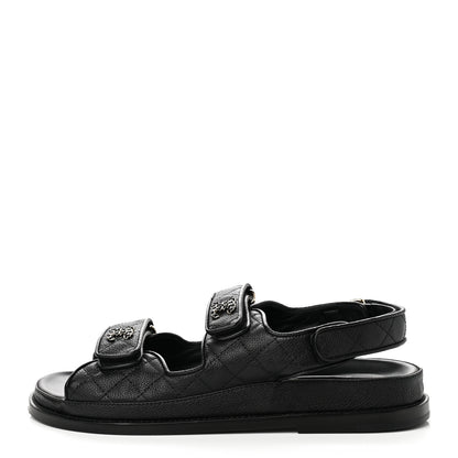 Chanel Grained Calfskin Velcro Dad Sandals 39 Black 1 of 8