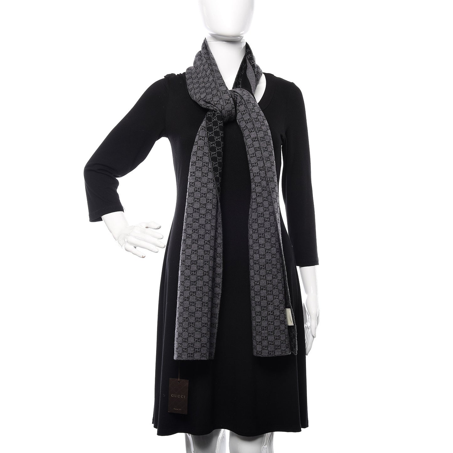 Wool Tricot GG Monogram Web New Lunicart Scarf Grey Black