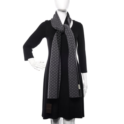 Gucci Wool Tricot GG Monogram Web New Lunicart Scarf Grey Black 2 of 5