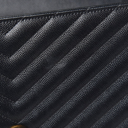 Saint Laurent Grain De Poudre Matelasse Chevron Large Monogram Satchel Black 14 of 14