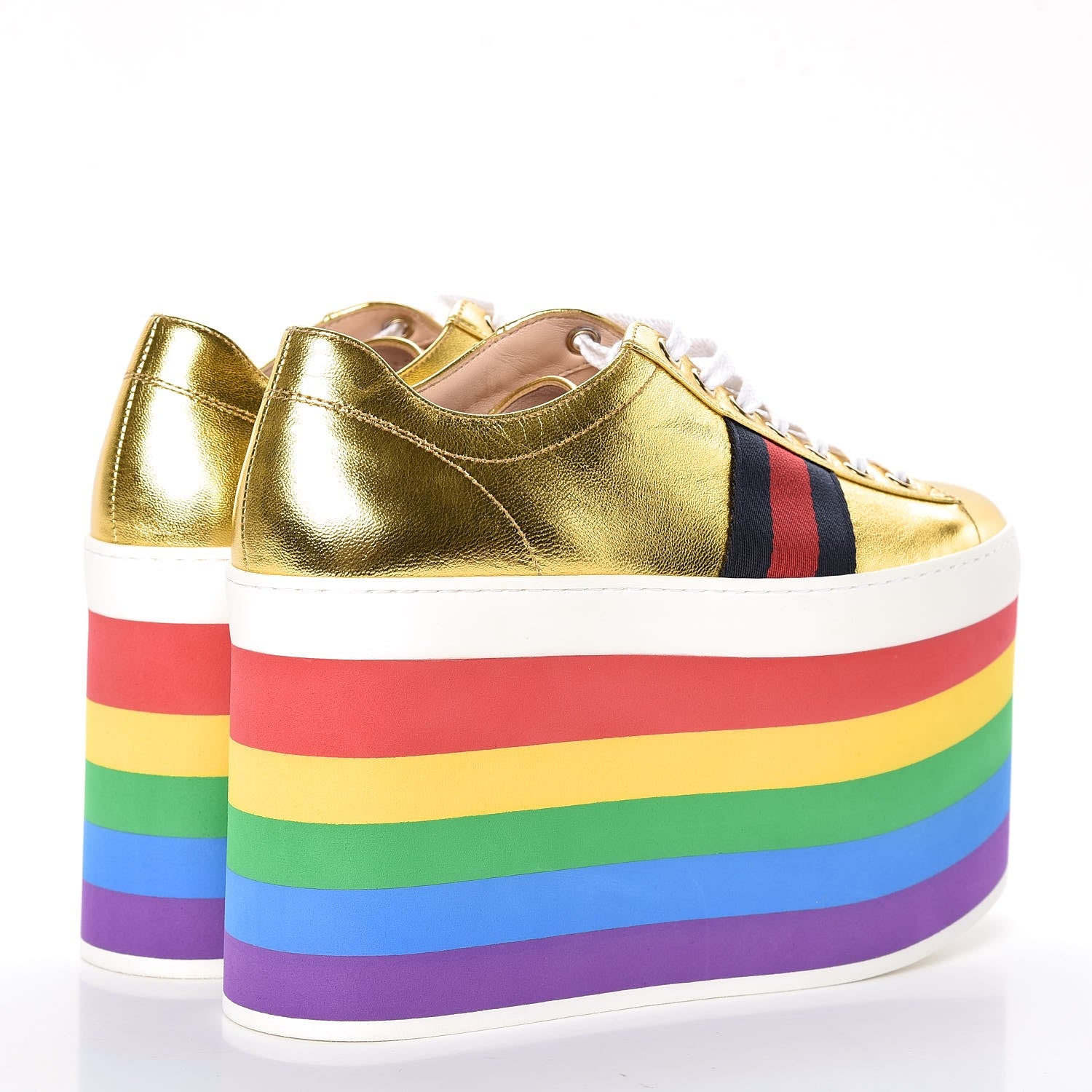 Gucci Metallic Nappa Peggy Platform Sneakers 36 Oro Vecchio 4 of 9