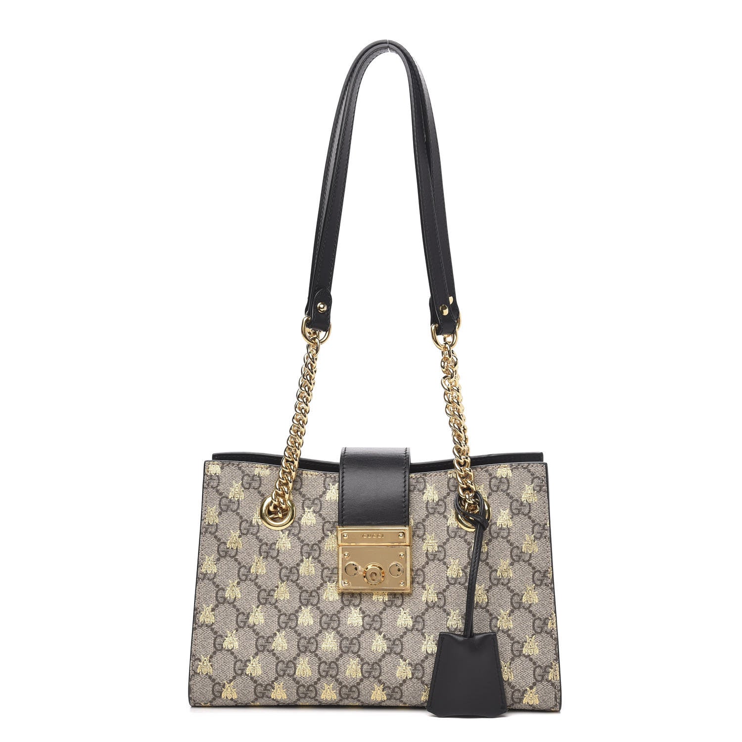 Gucci GG Supreme Monogram Bees Small Padlock Tote Beige Oro Black 1 of 9