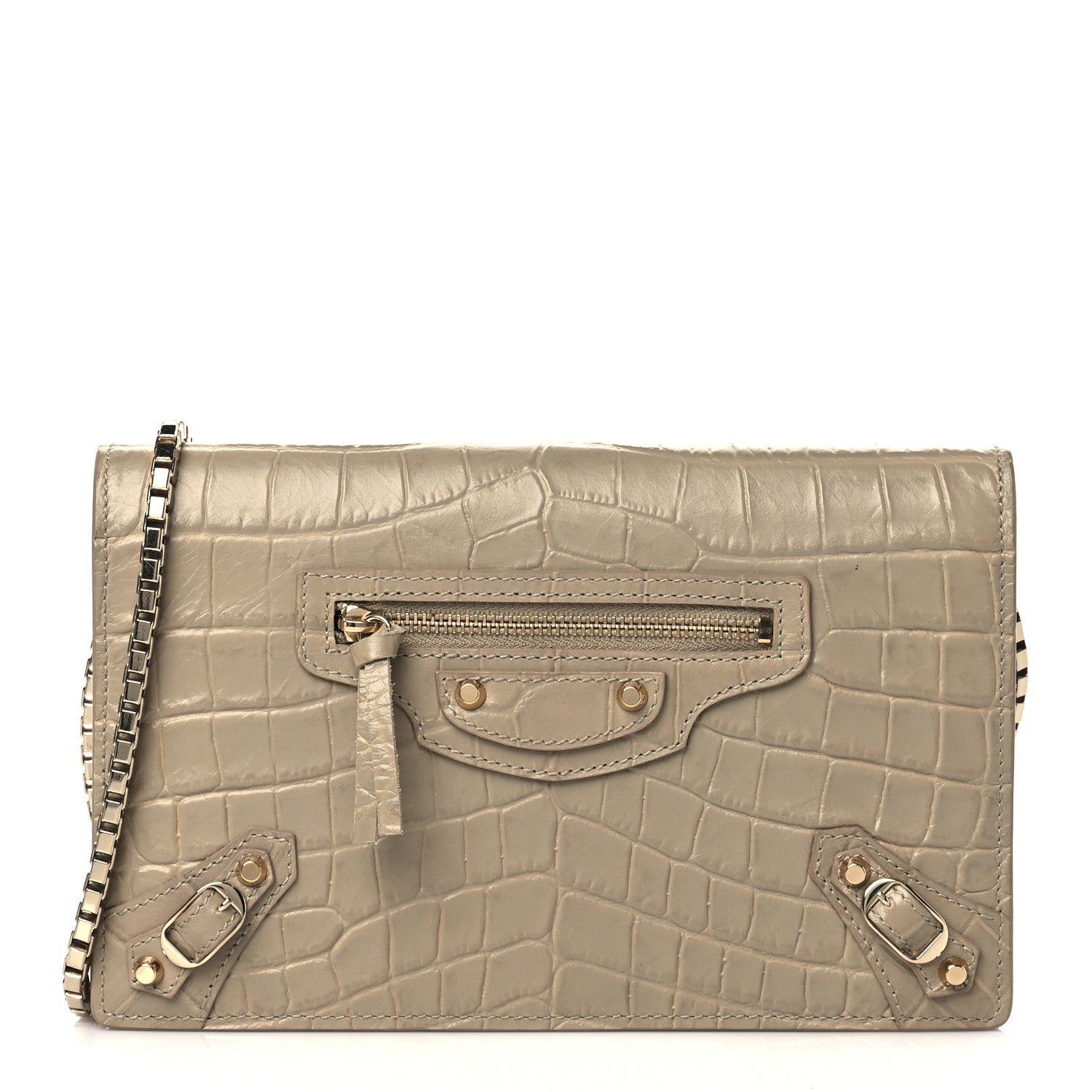 Balenciaga Calfskin Crocodile Embossed Classic Gold Hardware Wallet on Chain Beige Latte 1 of 9