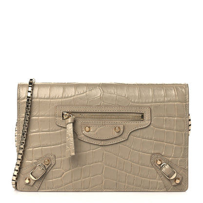 Balenciaga Calfskin Crocodile Embossed Classic Gold Hardware Wallet on Chain Beige Latte 1 of 9