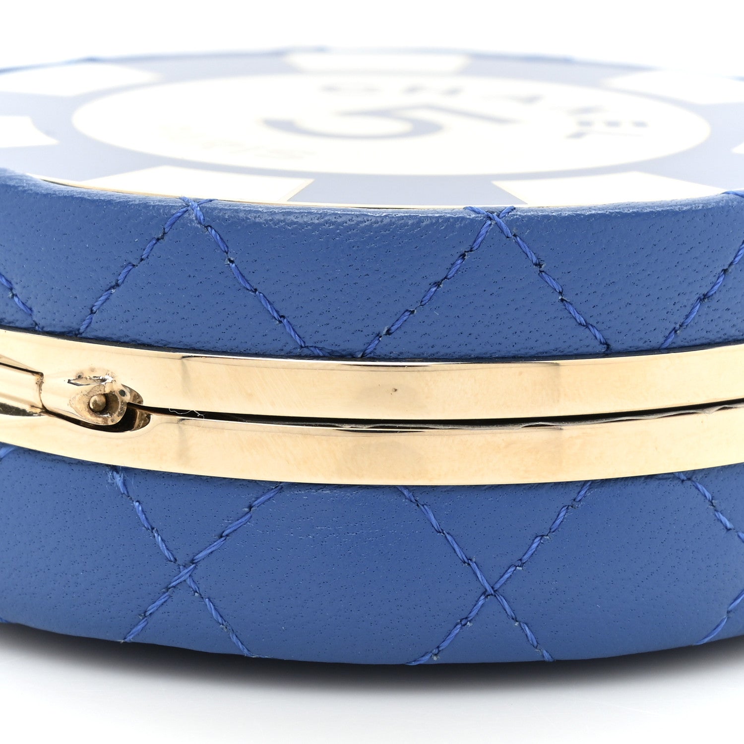 Chanel Lambskin Enamel Quilted Round Poker Chip Clutch With Chain Blue White 8 of 9