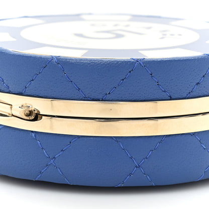 Chanel Lambskin Enamel Quilted Round Poker Chip Clutch With Chain Blue White 8 of 9