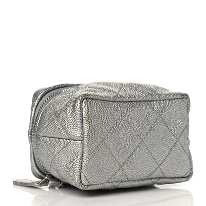 Chanel Metallic Caviar Quilted Mini Top Handle Vanity With Chain Silver 4 of 10