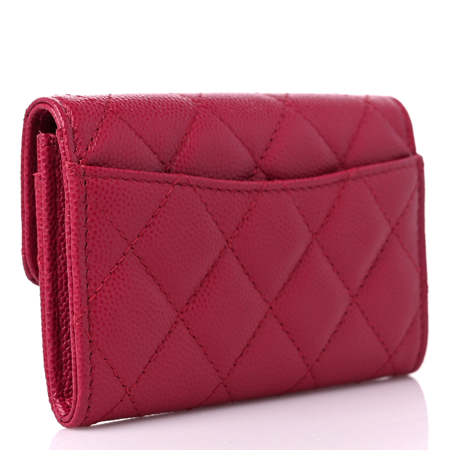 Caviar Quilted Flap Card Holder Wallet Dark Pink