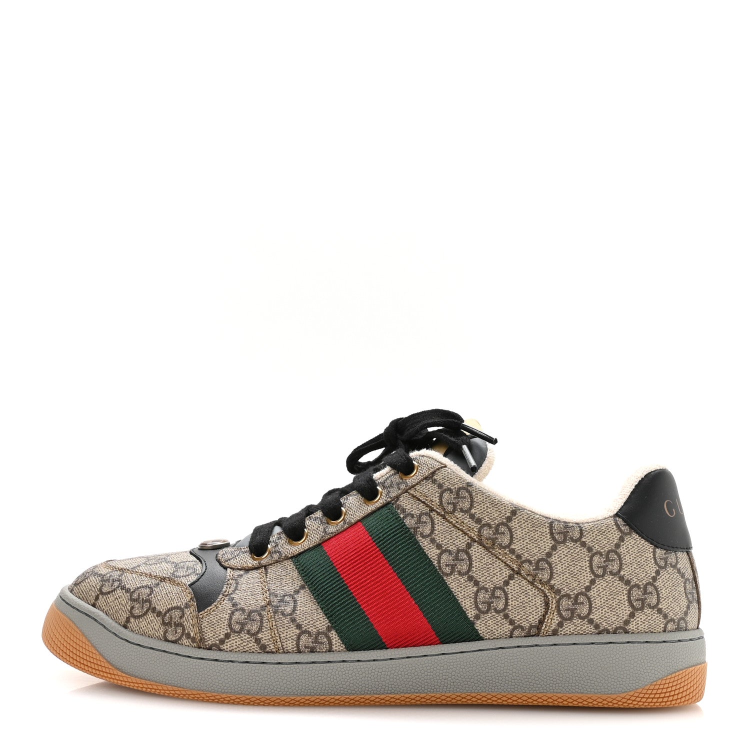 Gucci GG Supereme Monogram Miro Soft Calfskin Web Mens Screener Sneakers 9 Beige Ebony Black New Platinum 1 of 9