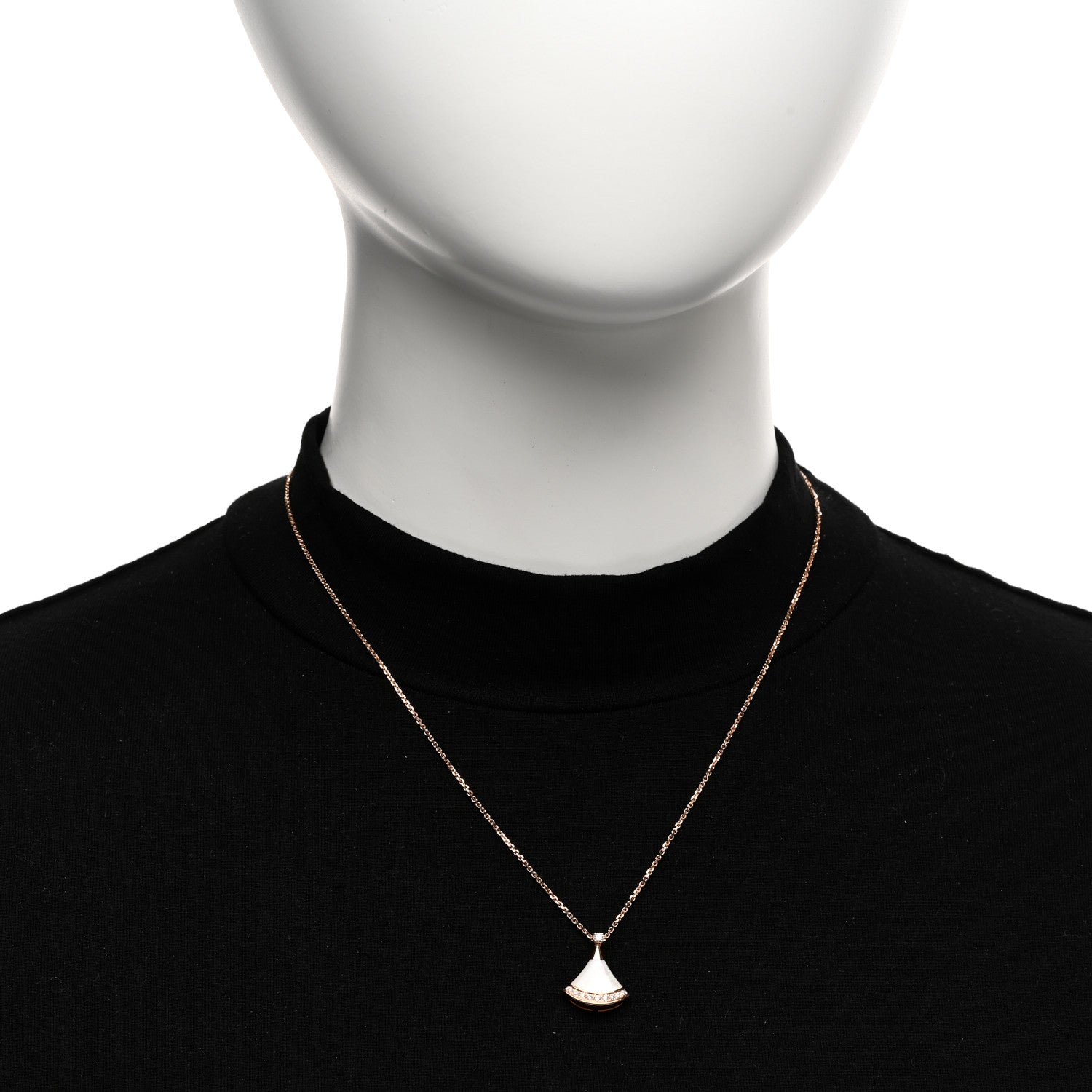 Bulgari 18K Rose Gold Diamond Mother of Pearl Divas' Dream Pave Pendant Necklace 2 of 5