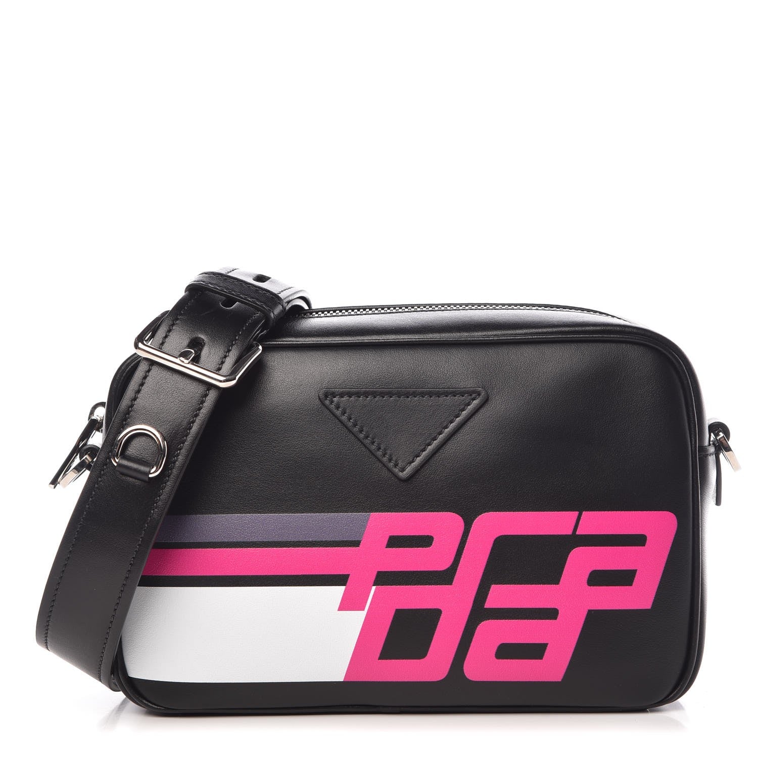 Prada City Calfskin Racing Logo Camera Bag Black Fuxia 1 of 8
