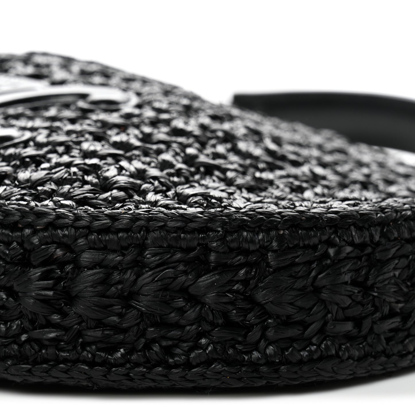 Raffia Calfskin Triomphe Panier Hobo Bag Black