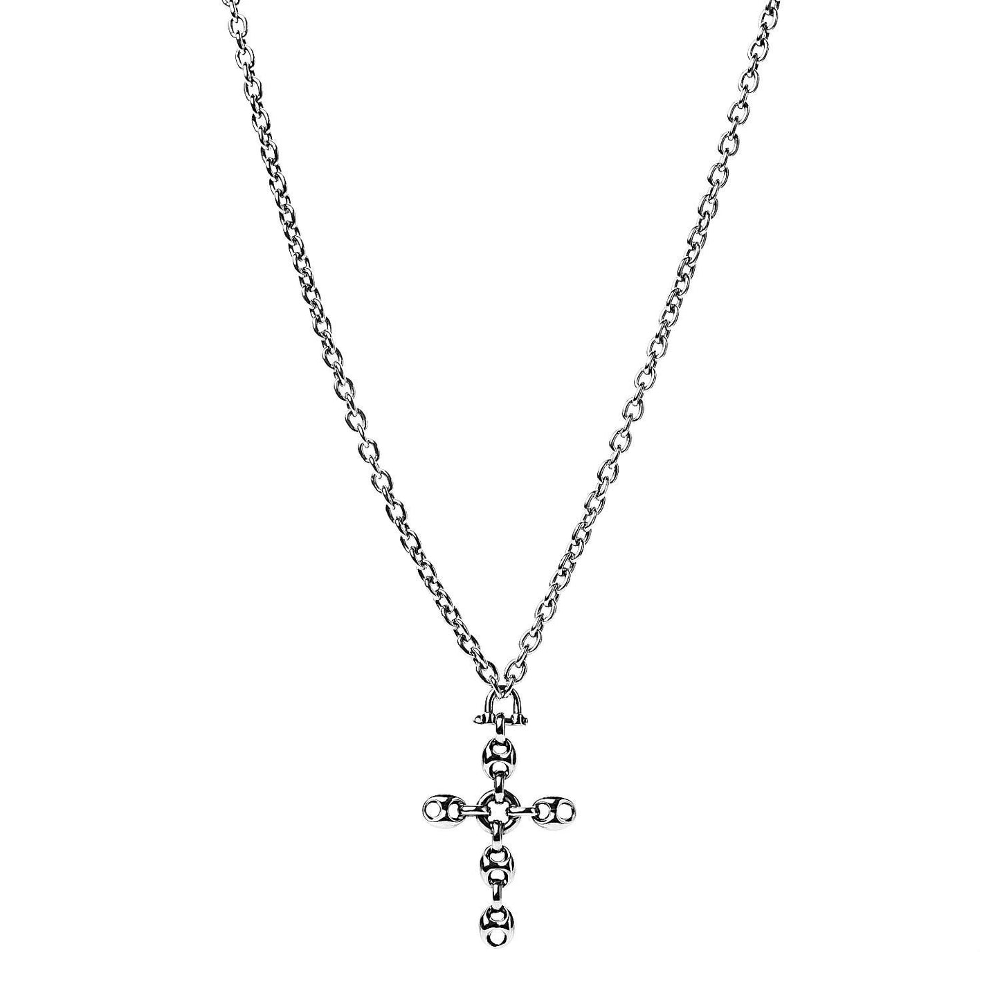 Sterling Silver Link Cross Pendant Necklace