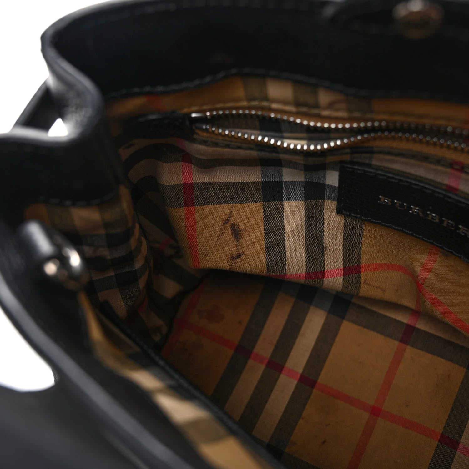 Burberry Derby Calfskin House Check Small Banner Tote Black 10 of 12