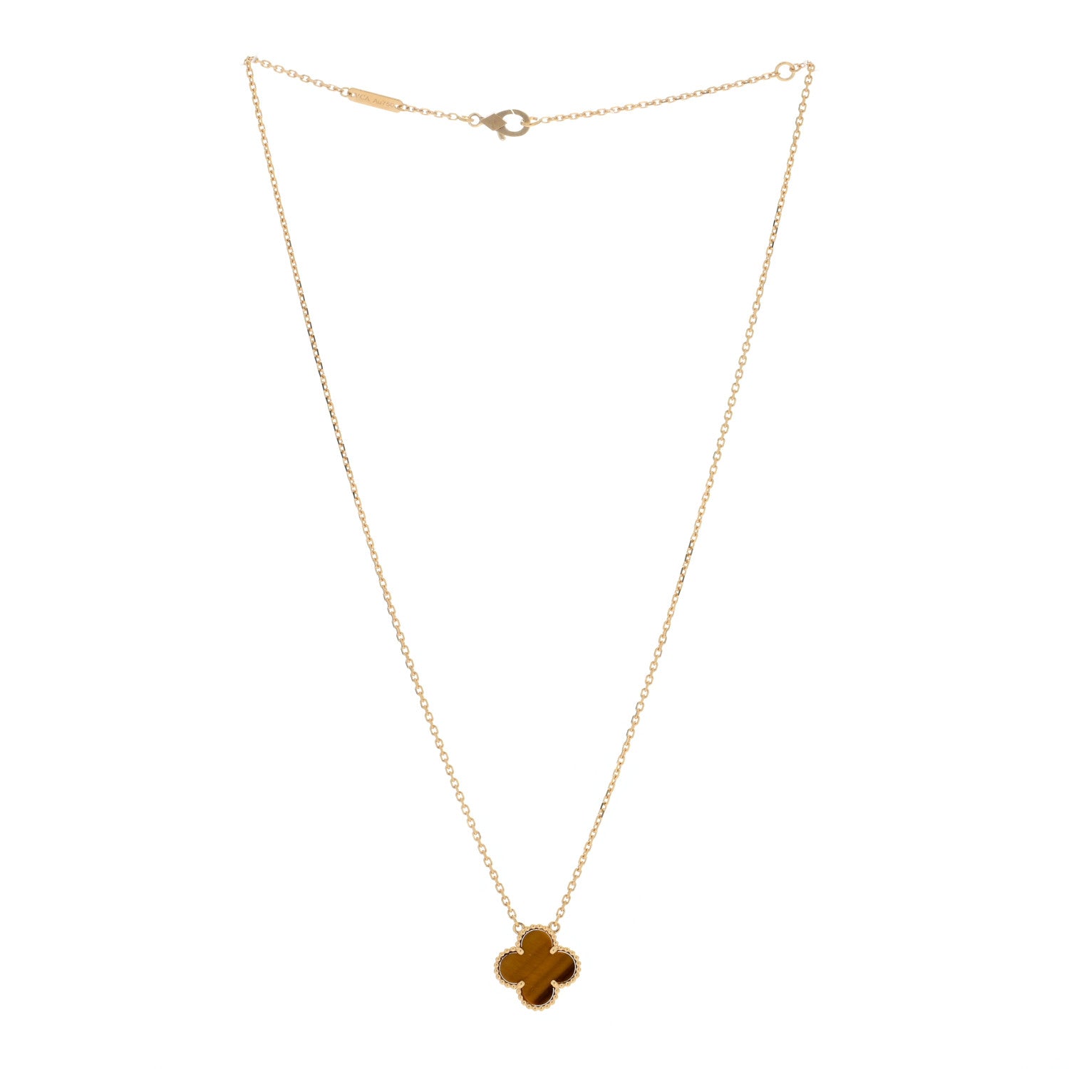 Van Cleef & Arpels 18K Yellow Gold Tiger Eye Vintage Alhambra Pendant Necklace 3 of 4
