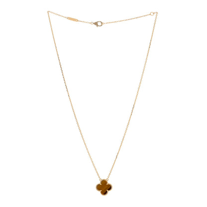 Van Cleef & Arpels 18K Yellow Gold Tiger Eye Vintage Alhambra Pendant Necklace 3 of 4