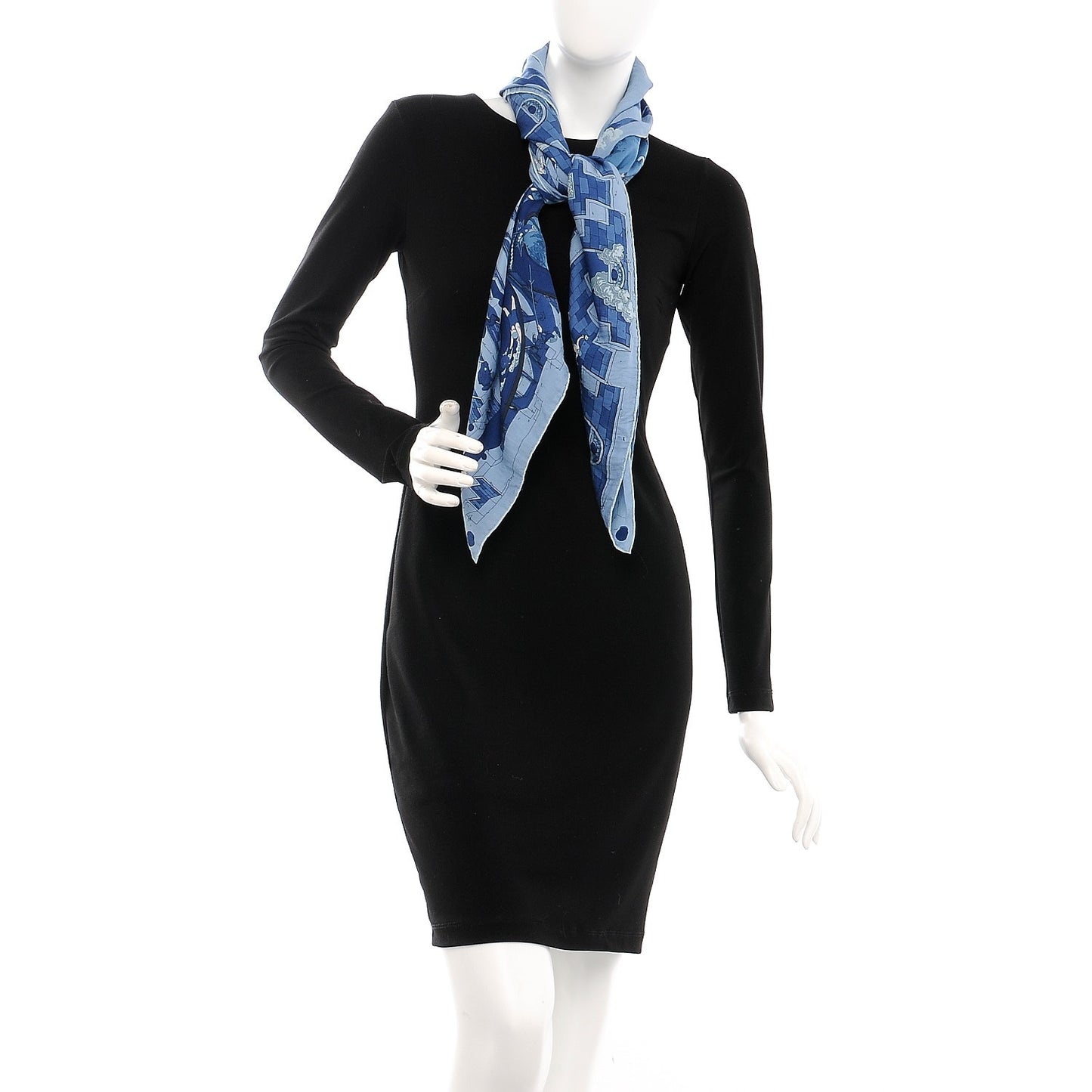 Silk Cotton Les Bains d'Hermès scarf 100 Blue Jean Ocean Marine