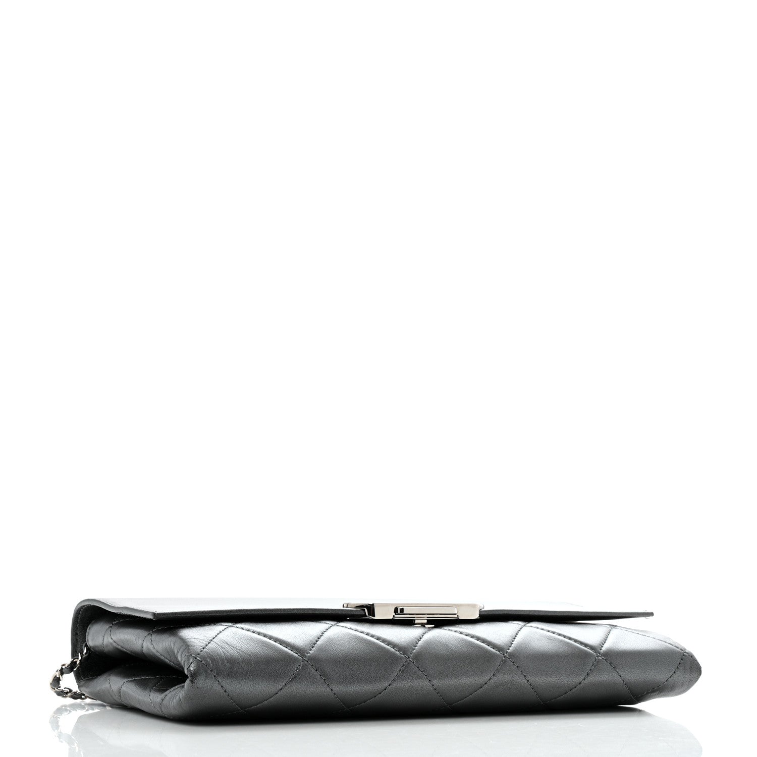 Chanel Metallic Lambskin Quilted Retro Label Clutch Charcoal Grey 4 of 14