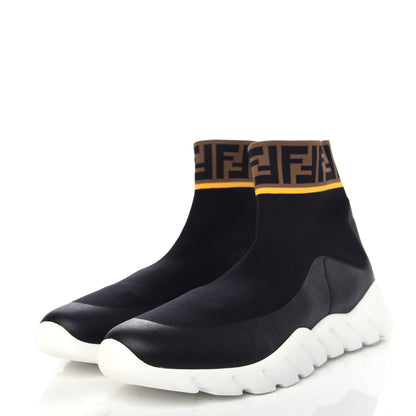 Fendi Jersey FF Mania Mens High Top Sock Sneakers 10 Black Tobacco Yema 3 of 11