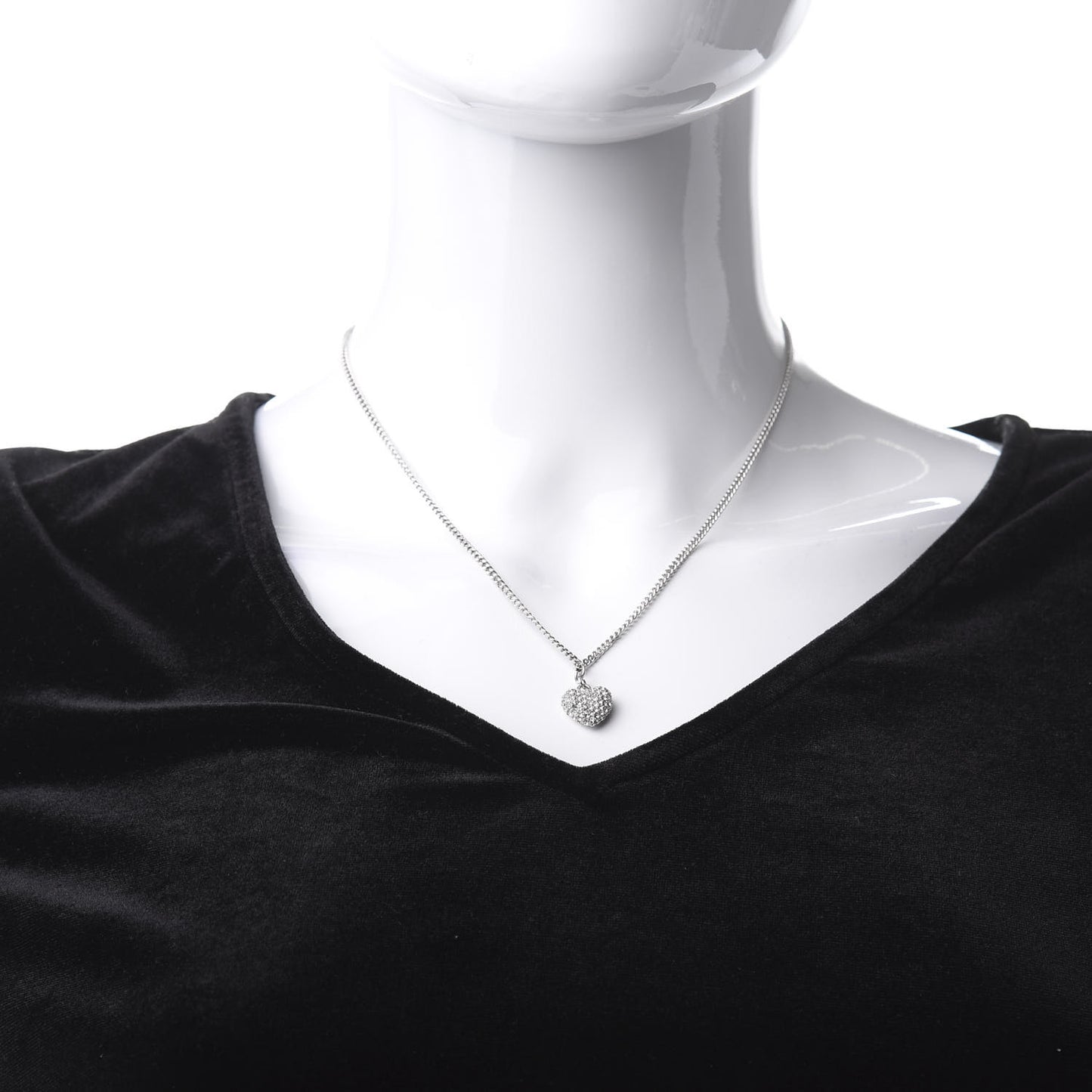 Metal Crystal Logo Heart Pendant Necklace Silver