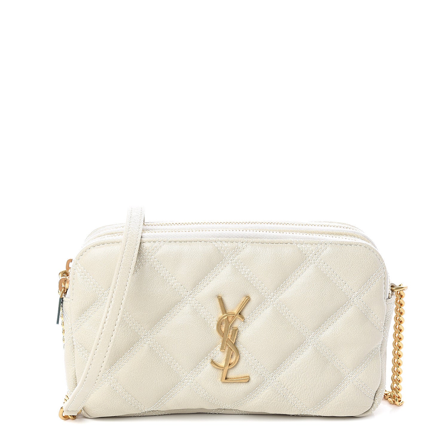 Saint Laurent Grained Lambskin Quilted Mini Becky Double Zip Bag Vintage White 1 of 11