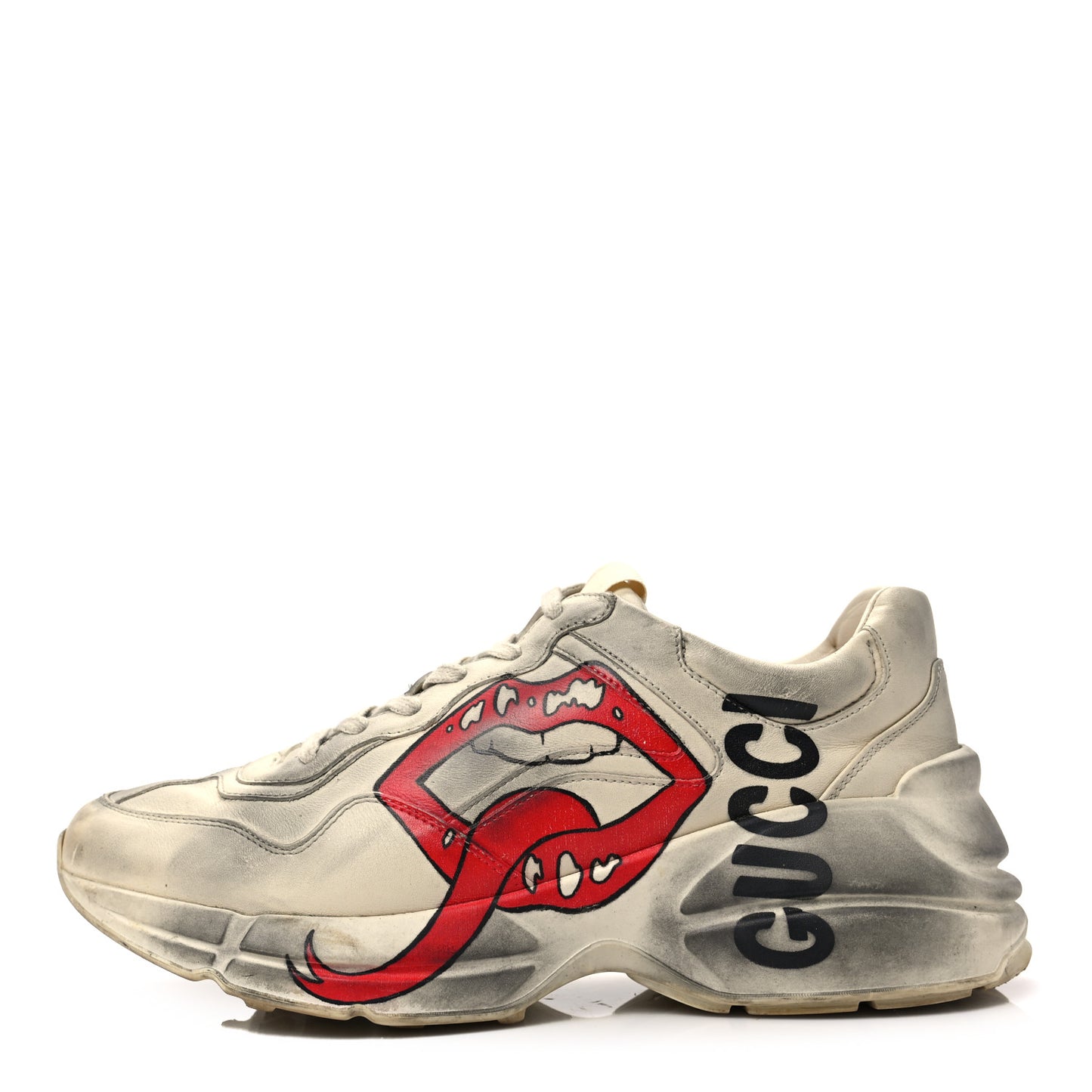 Calfskin Mouth Print Womens Rhyton Sneakers 39 Ivory
