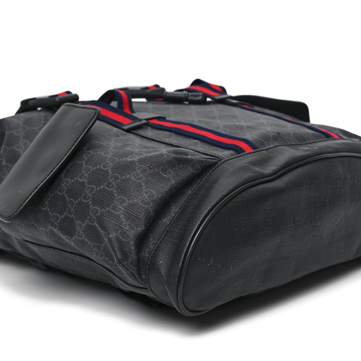 Soft GG Supreme Monogram Calfskin Web Double Buckle Backpack Black