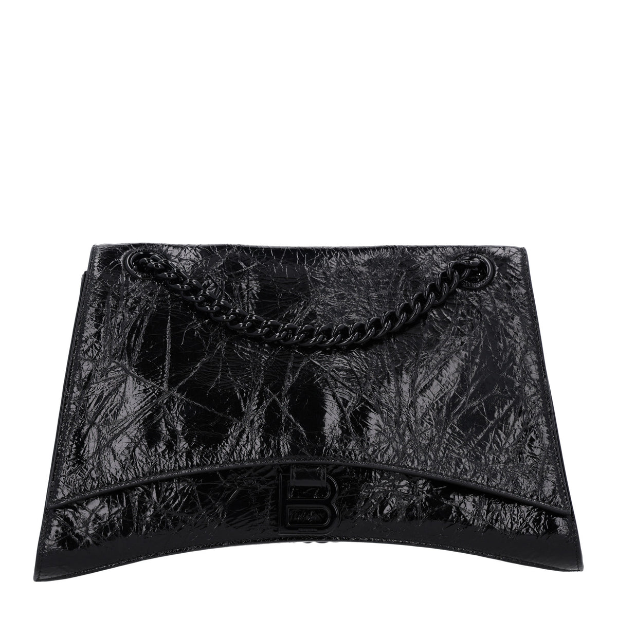 Crushed Calfskin Monochrome Medium Crush Chain Bag Black