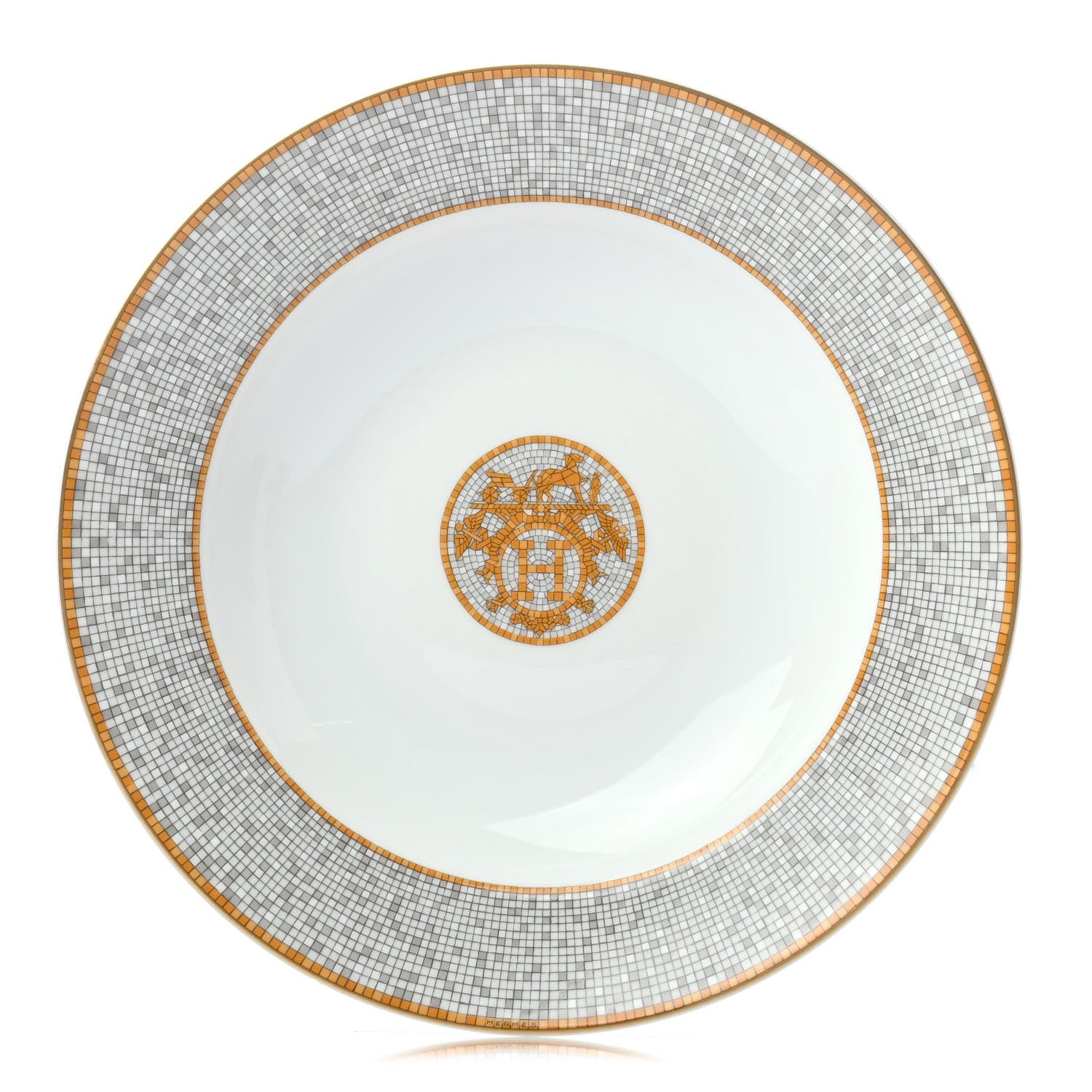 Hermes Porcelain Mosaique Au 24 Round Deep Platter Gold 1 of 4