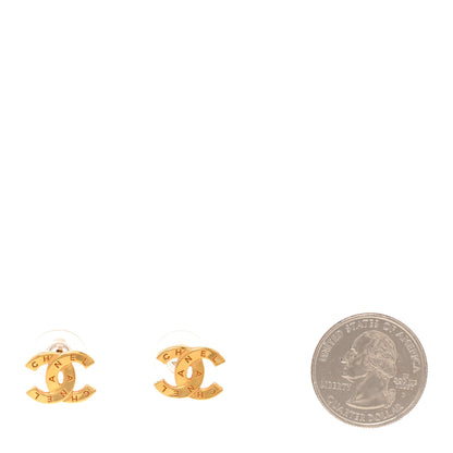 Chanel Metal CC Paris Button Stud Earrings Gold 2 of 5