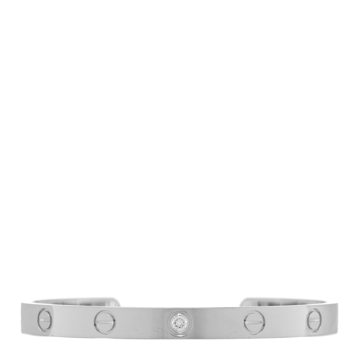18K White Gold 1 Diamond LOVE Cuff Bracelet 17