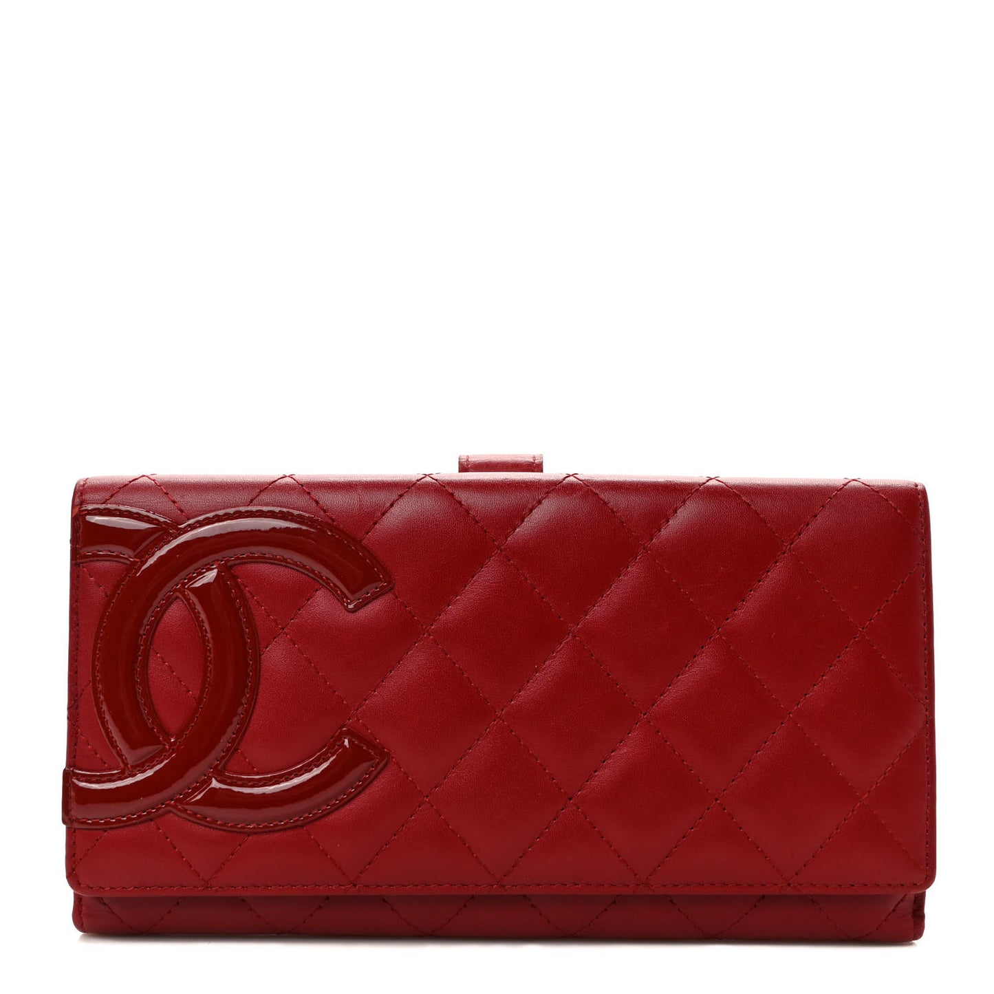 Calfskin Quilted Cambon Long Double Wallet Red